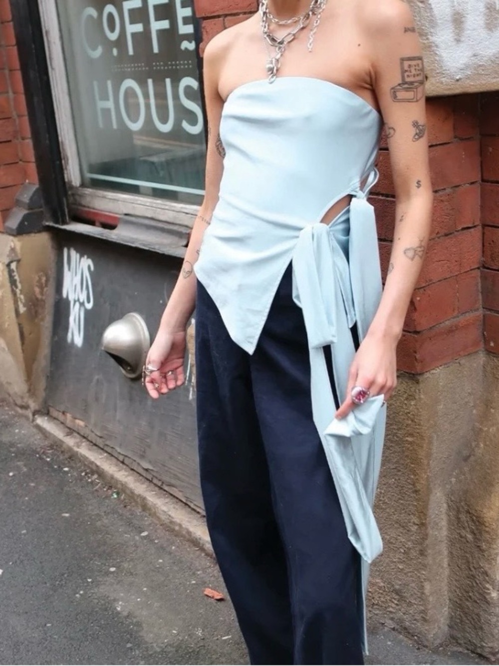Strapless Side-Tie Light Blue Top